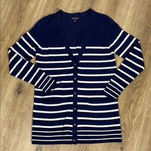 Banana Republic 100% Merino Wool Navy and White Striped Women's Cardigan Small